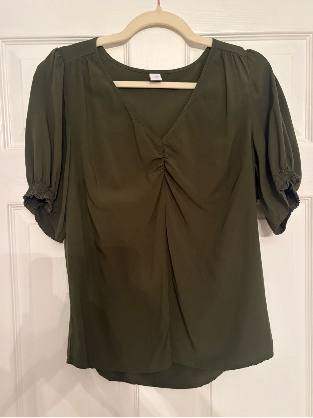 Old Navy Olive Green V-Neck Puff Sleeve Blouse
